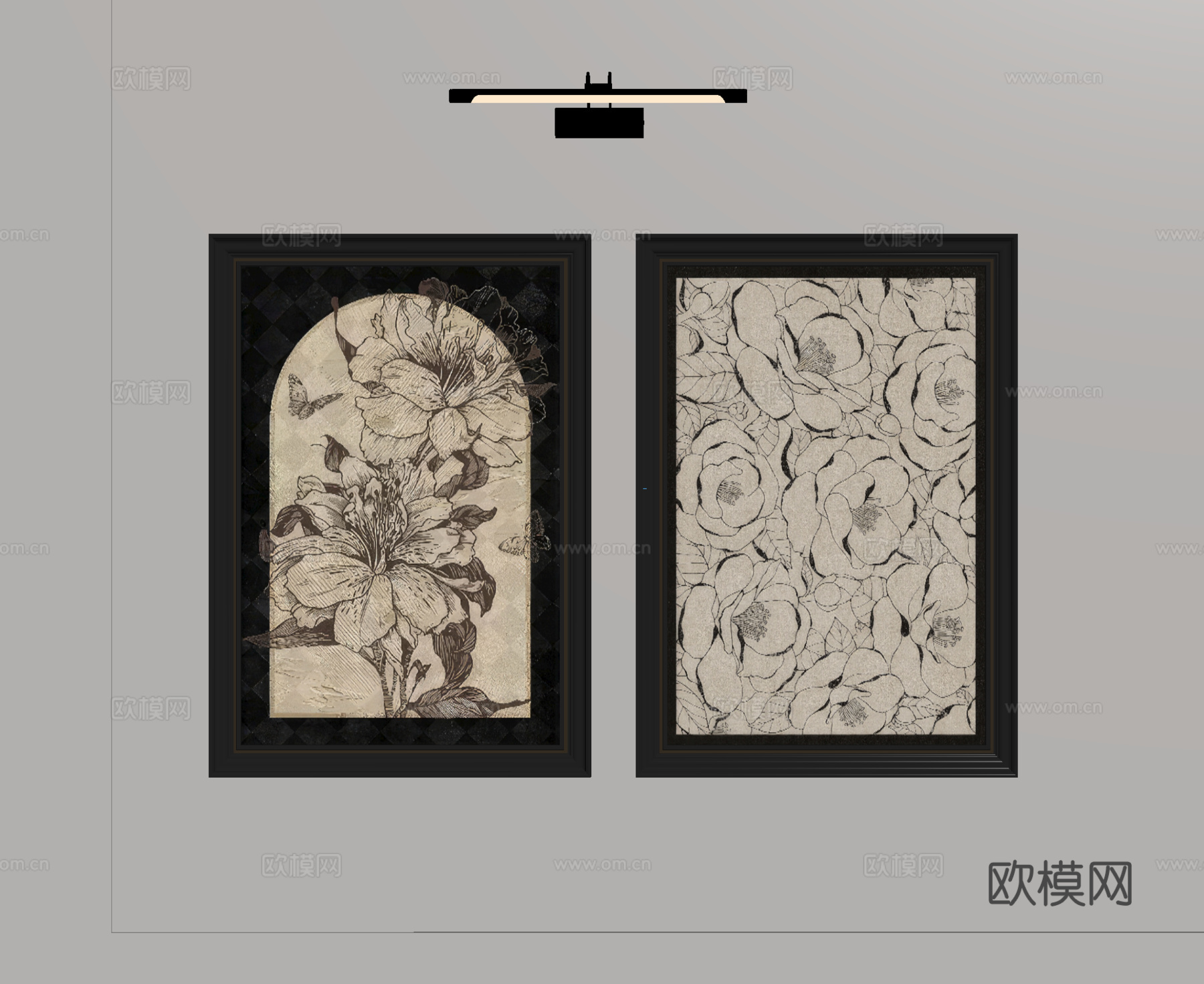 法式中古挂画 装饰画 壁灯 镜前灯su模型