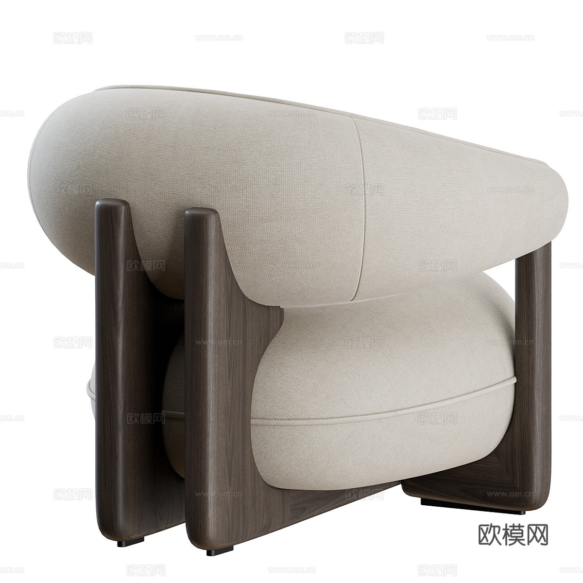 现代意式布艺木质扶手椅3d模型