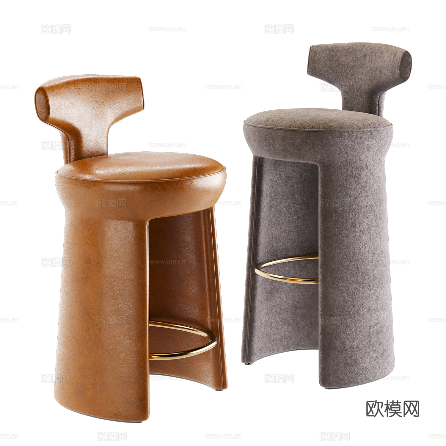 现代意式轻奢皮革吧台椅3d模型