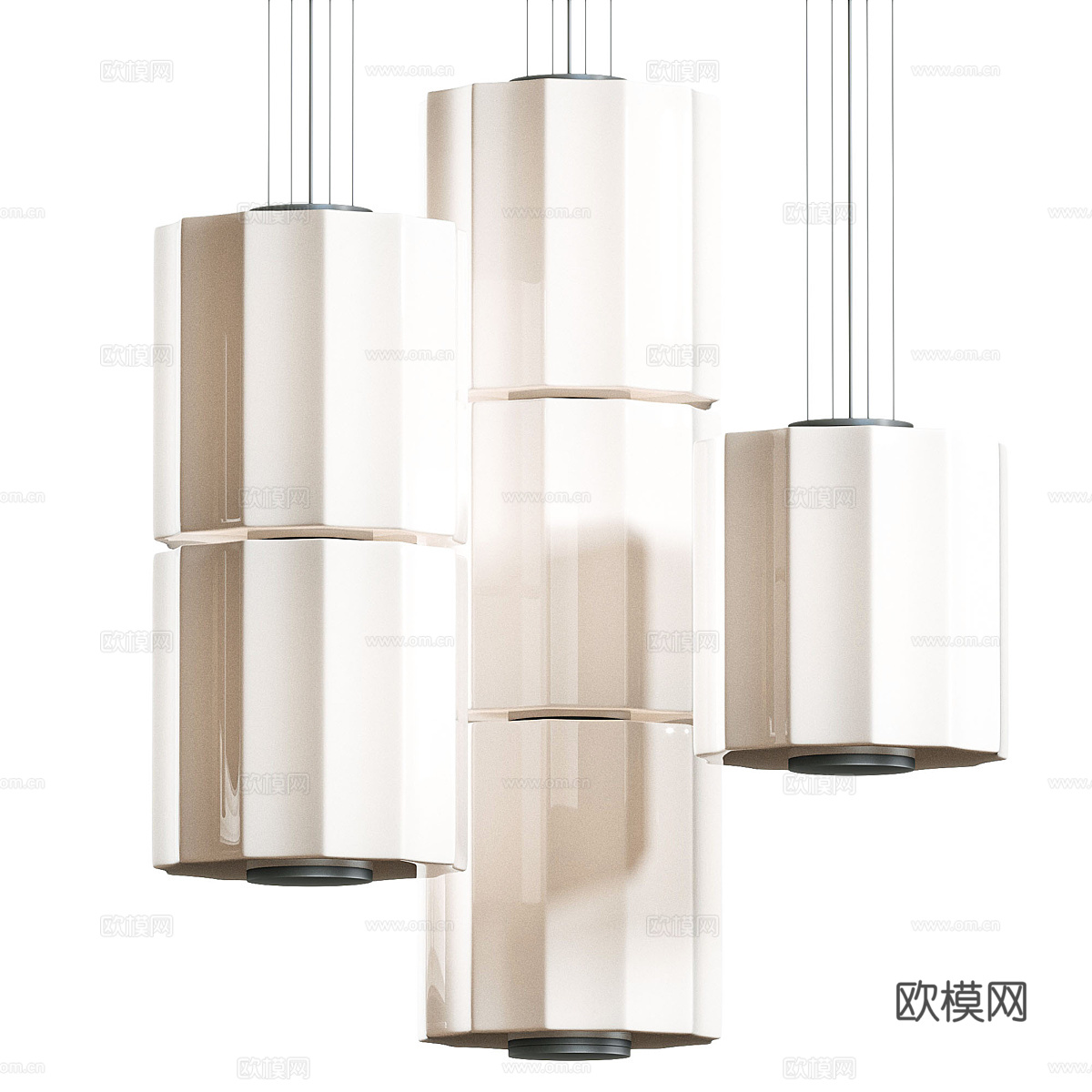 新中式玻璃装饰吊线灯3d模型