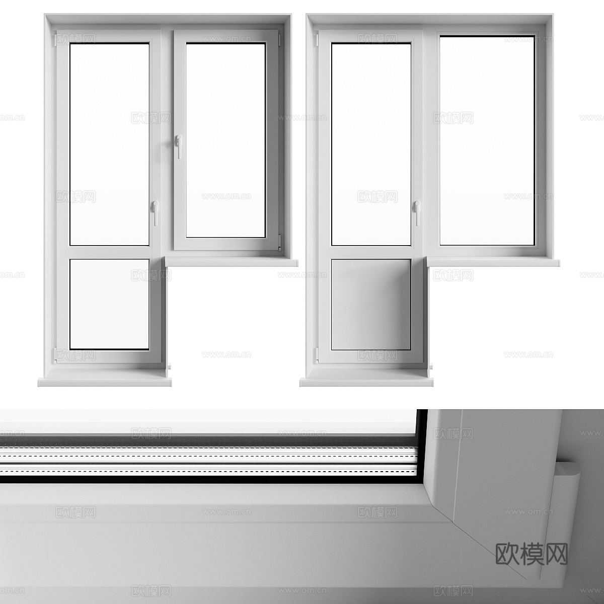 现代塑钢窗 百叶窗3d模型