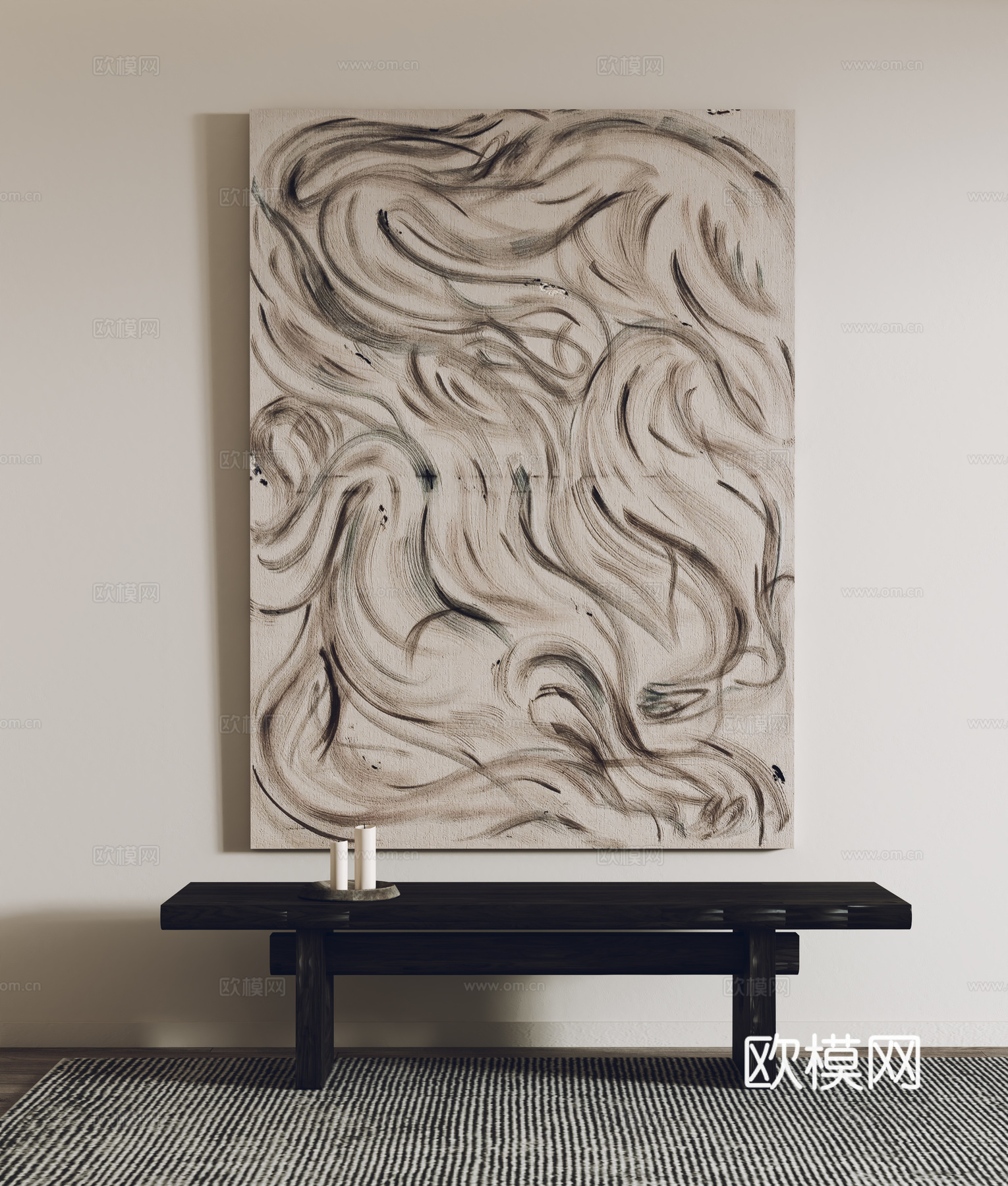 现代挂画 装饰画 凳子 客厅挂画 玄关挂画3d模型