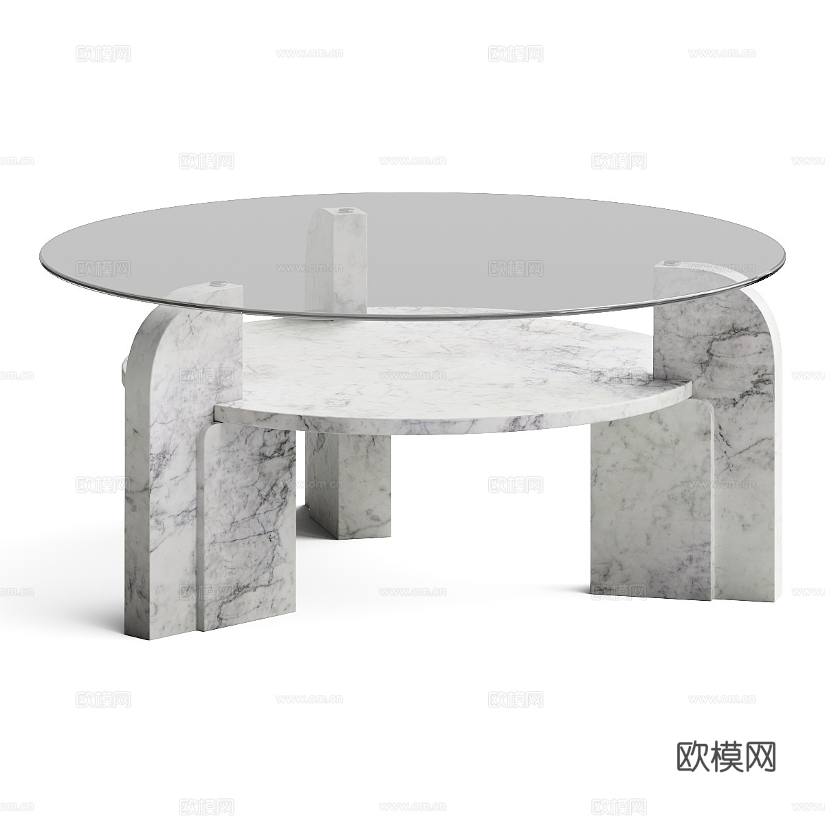 现代意式极简大理石玻璃圆茶几3d模型