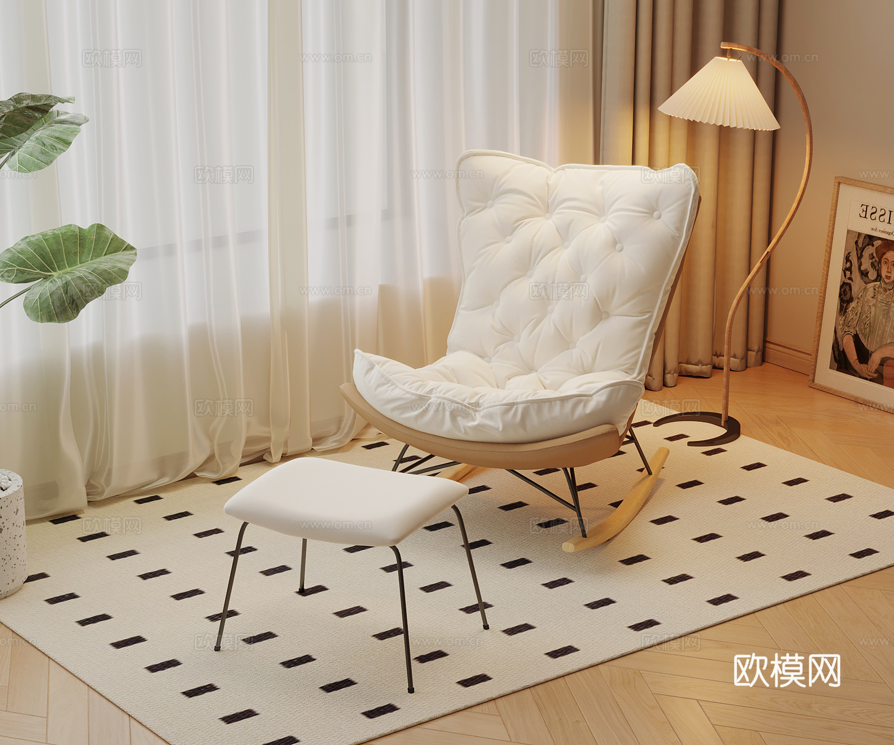 现代奶油风躺椅3d模型