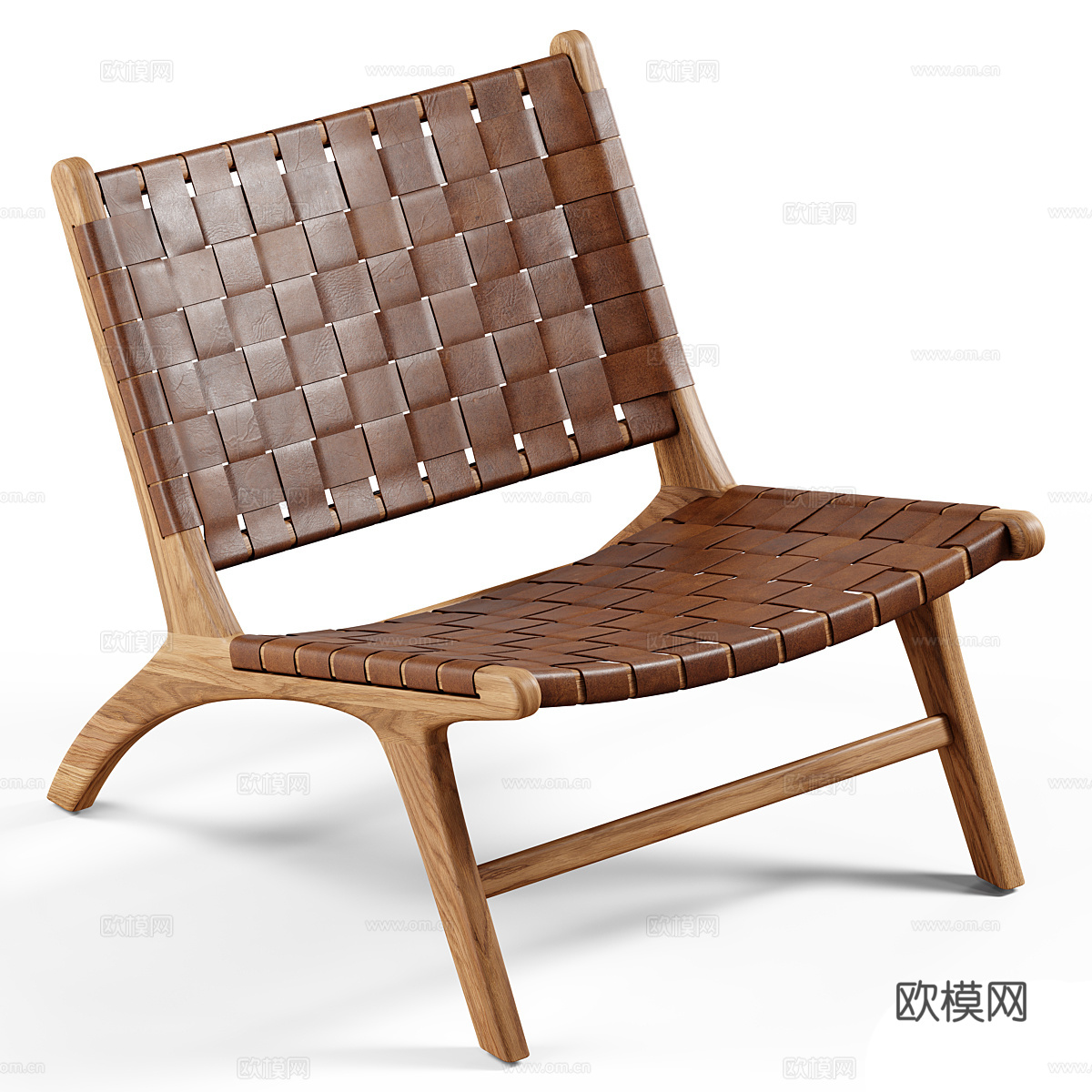 现代意式藤编皮革木质休闲椅3d模型