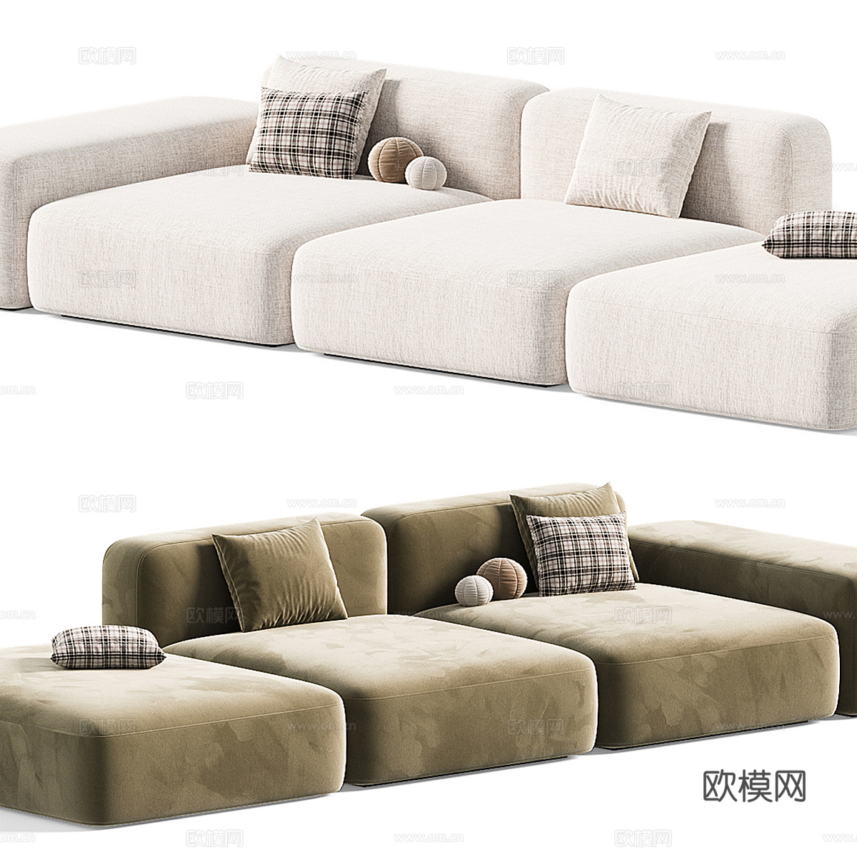 现代奶油风布艺组合沙发3d模型