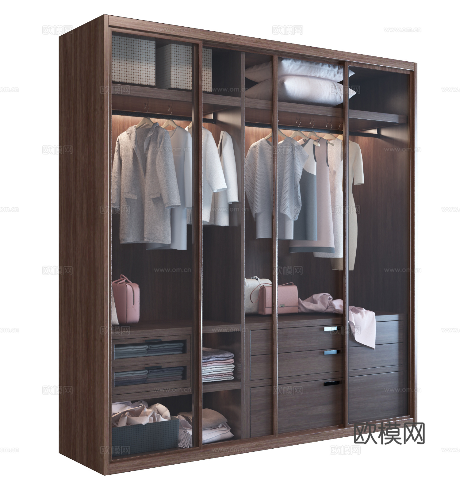 现代衣柜组合 衣柜 衣服 装饰品 服饰 硬包 鞋子3d模型