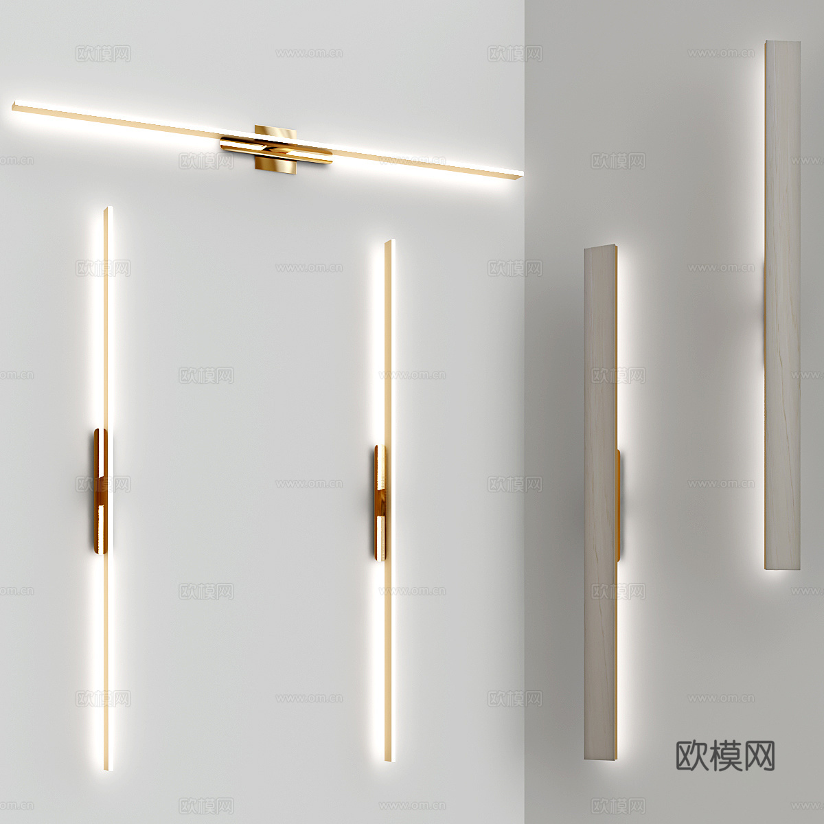 现代轻奢长条金属装饰壁灯3d模型