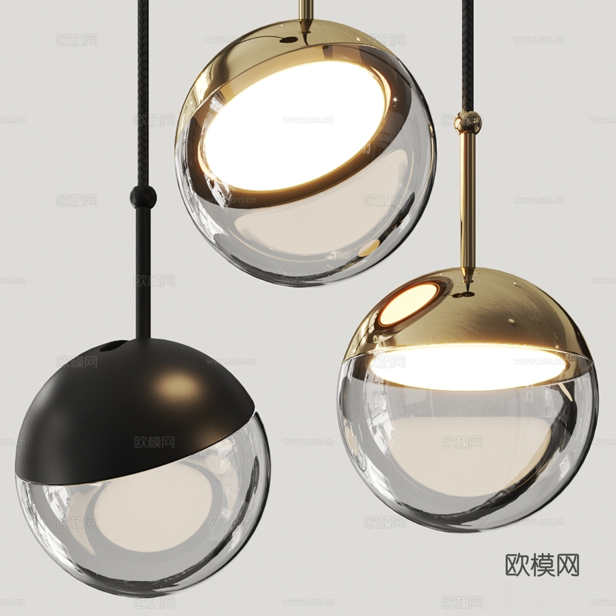 现代轻奢球形玻璃装饰吊灯3d模型