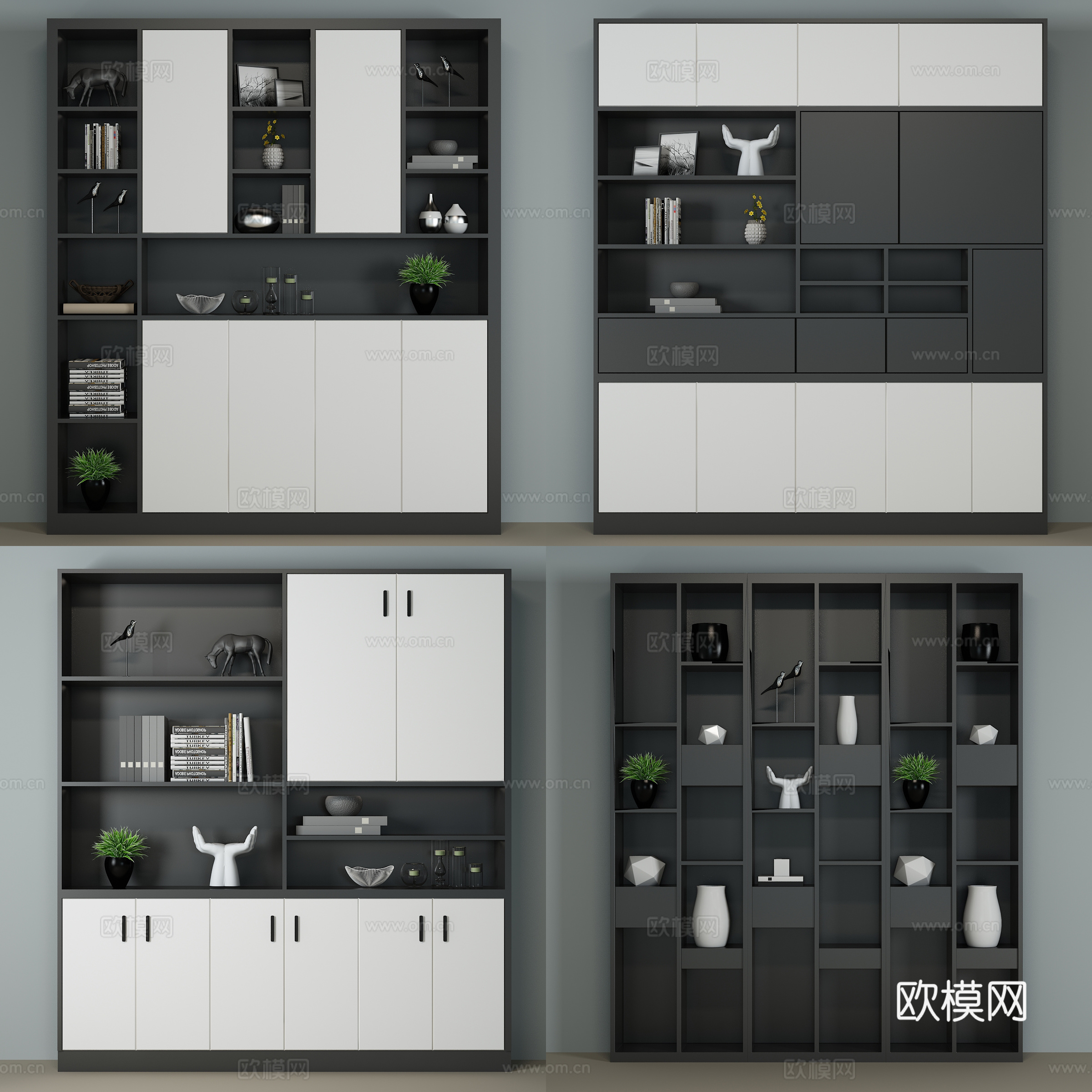 现代书柜 装饰品 饰品摆件3d模型