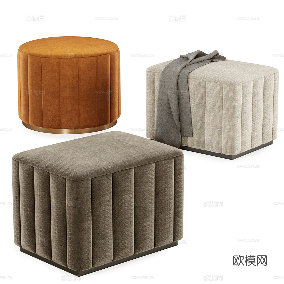 现代意式轻奢布椅脚凳3d模型