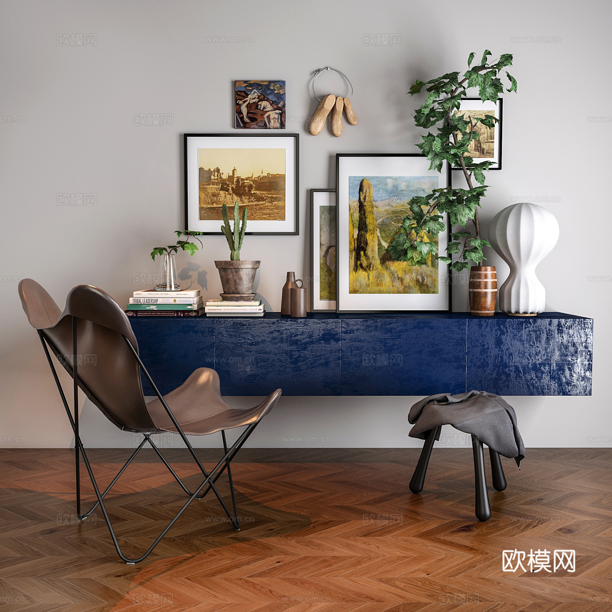 现代休闲椅 装饰柜 装饰品 画 椅子组合3d模型