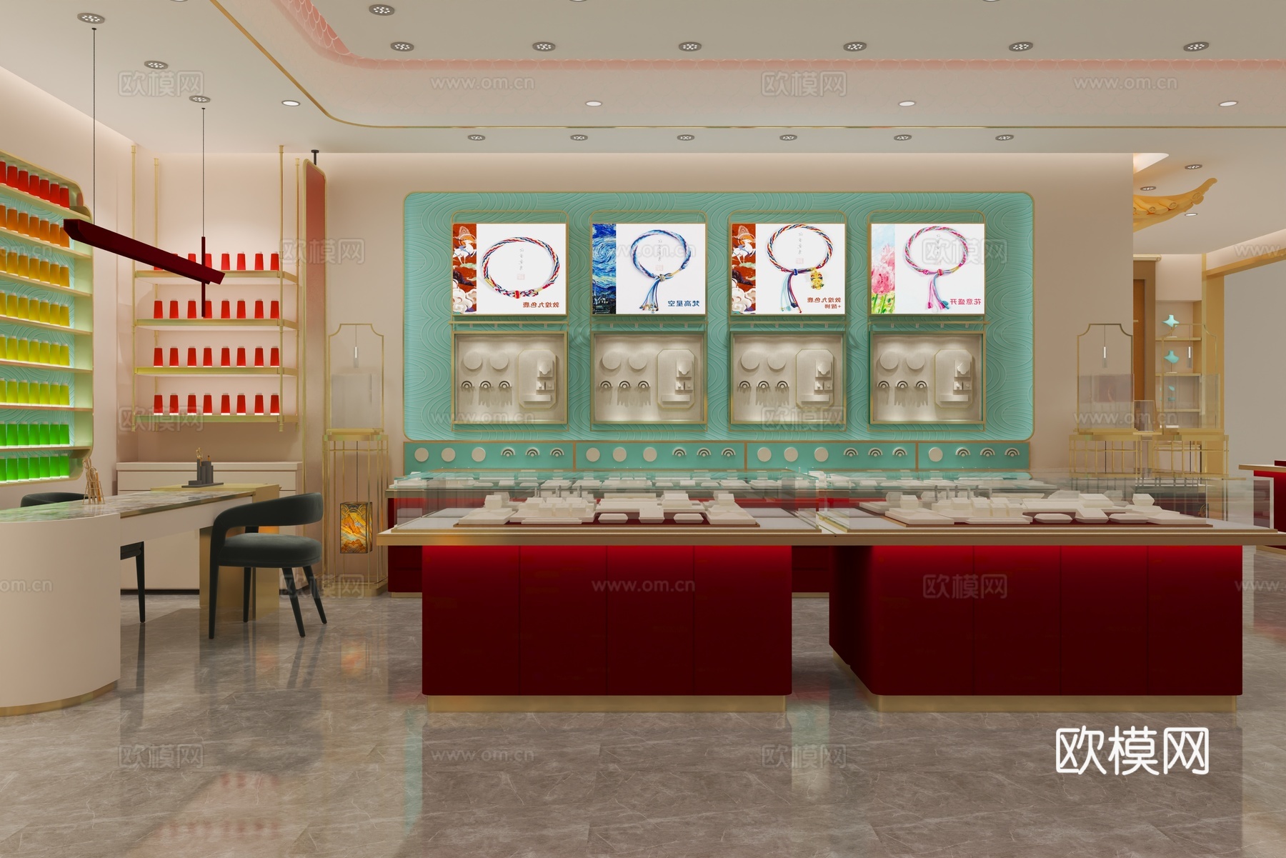 新中式中式珠宝店_幸运绳店_国潮风珠宝首饰店_珠宝首饰道具_3d模型