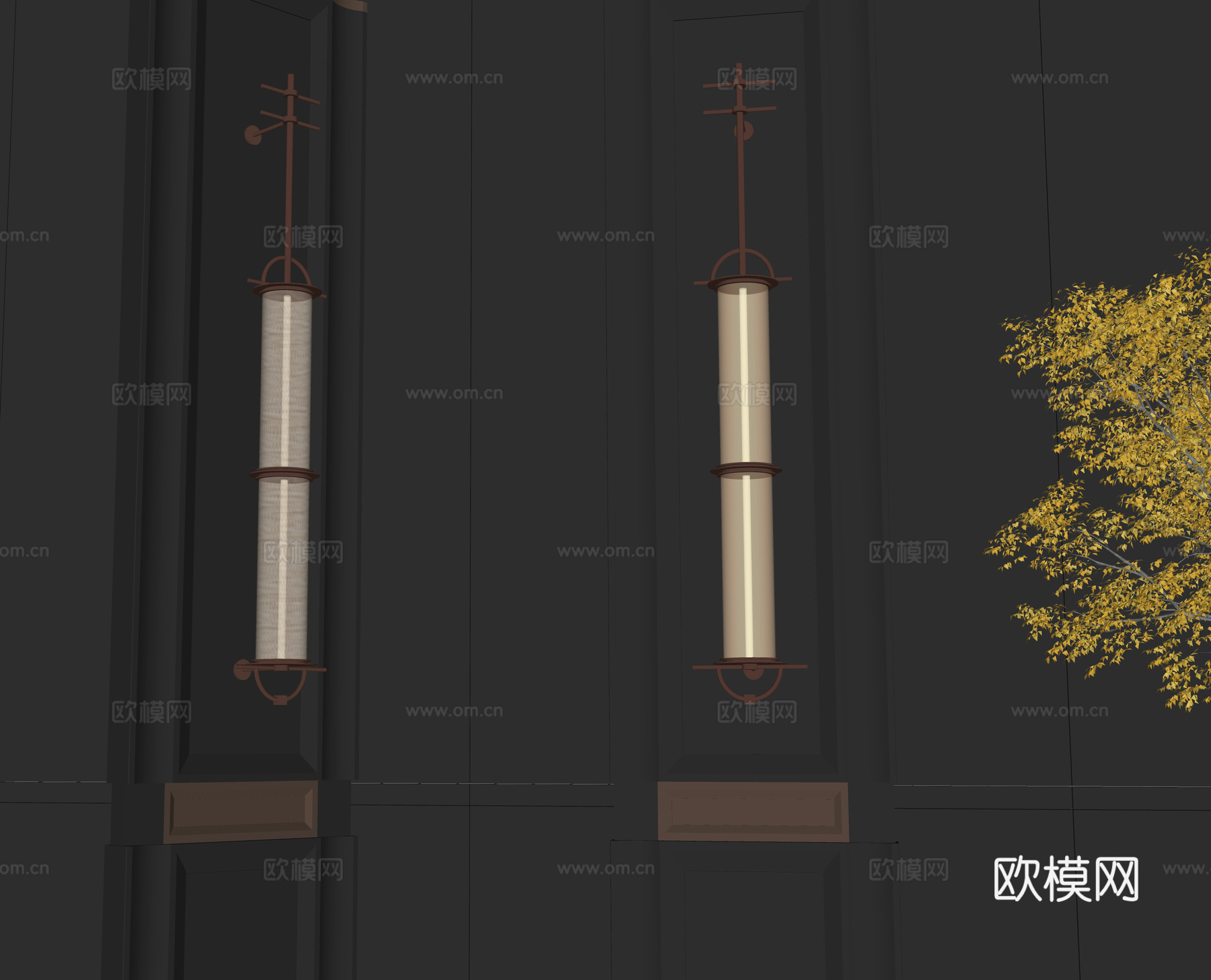 新中式金属长条壁灯su模型