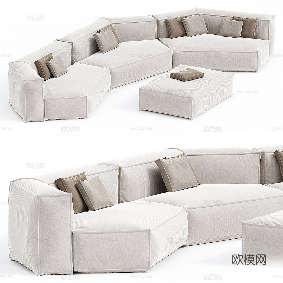 现代意式布艺组合沙发3d模型