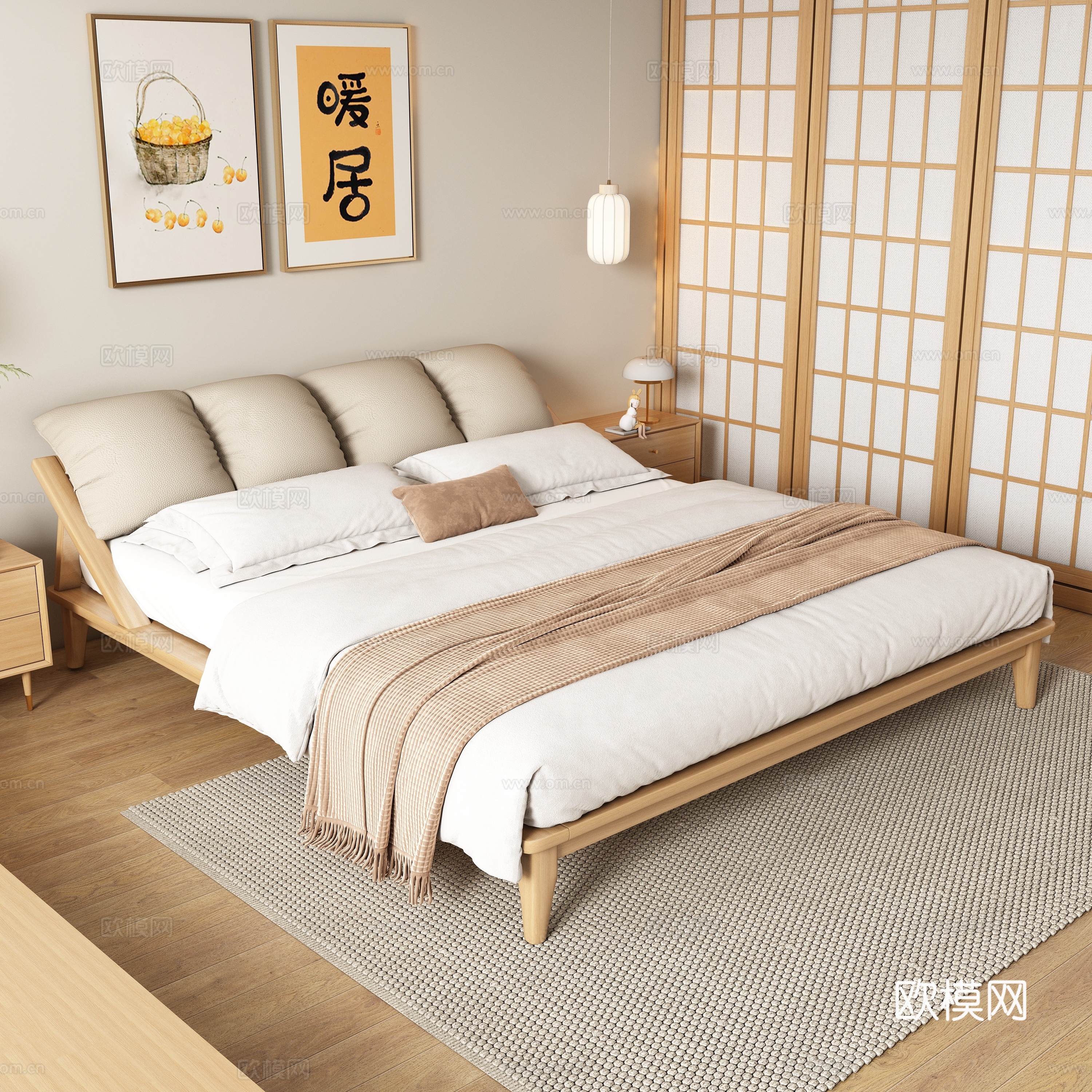 现代双人床su模型