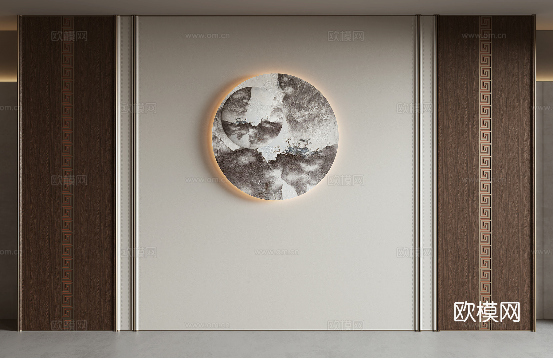 新中式背景墙3d模型
