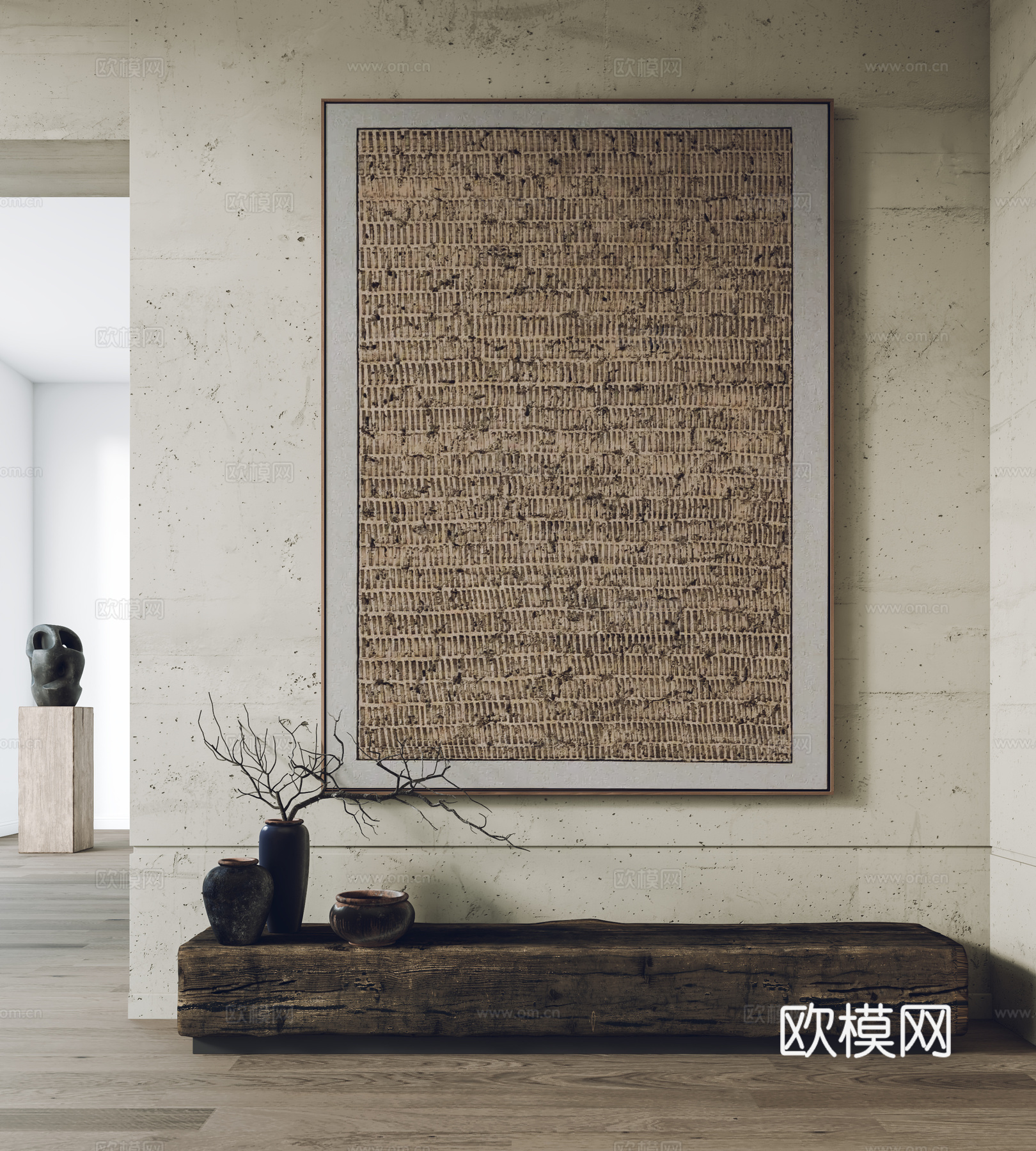 侘寂风挂画 装饰画 摆件 凳子3d模型