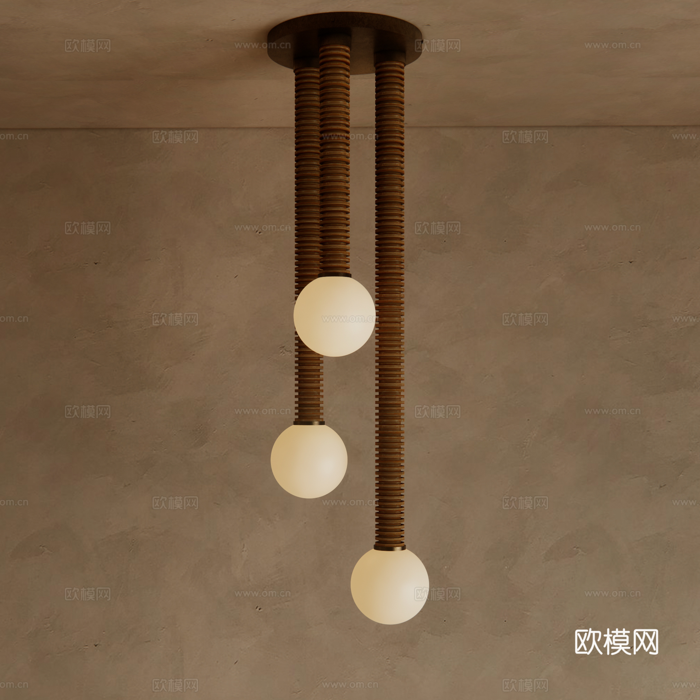 中古三枝条球形金属吊灯古典艺术吸顶灯su模型