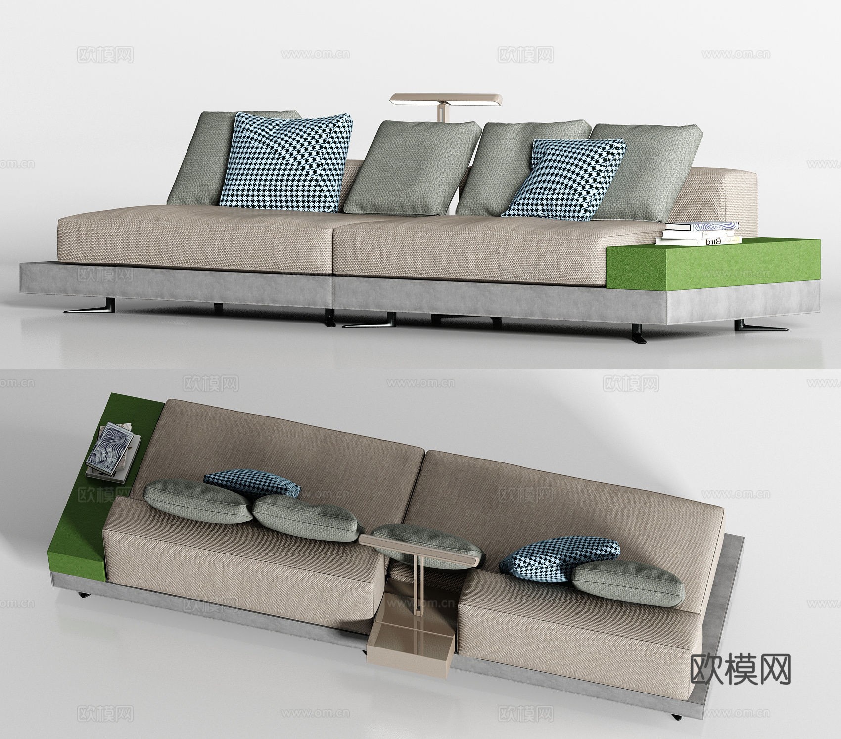 现代布艺双人沙发枕头组合3d模型