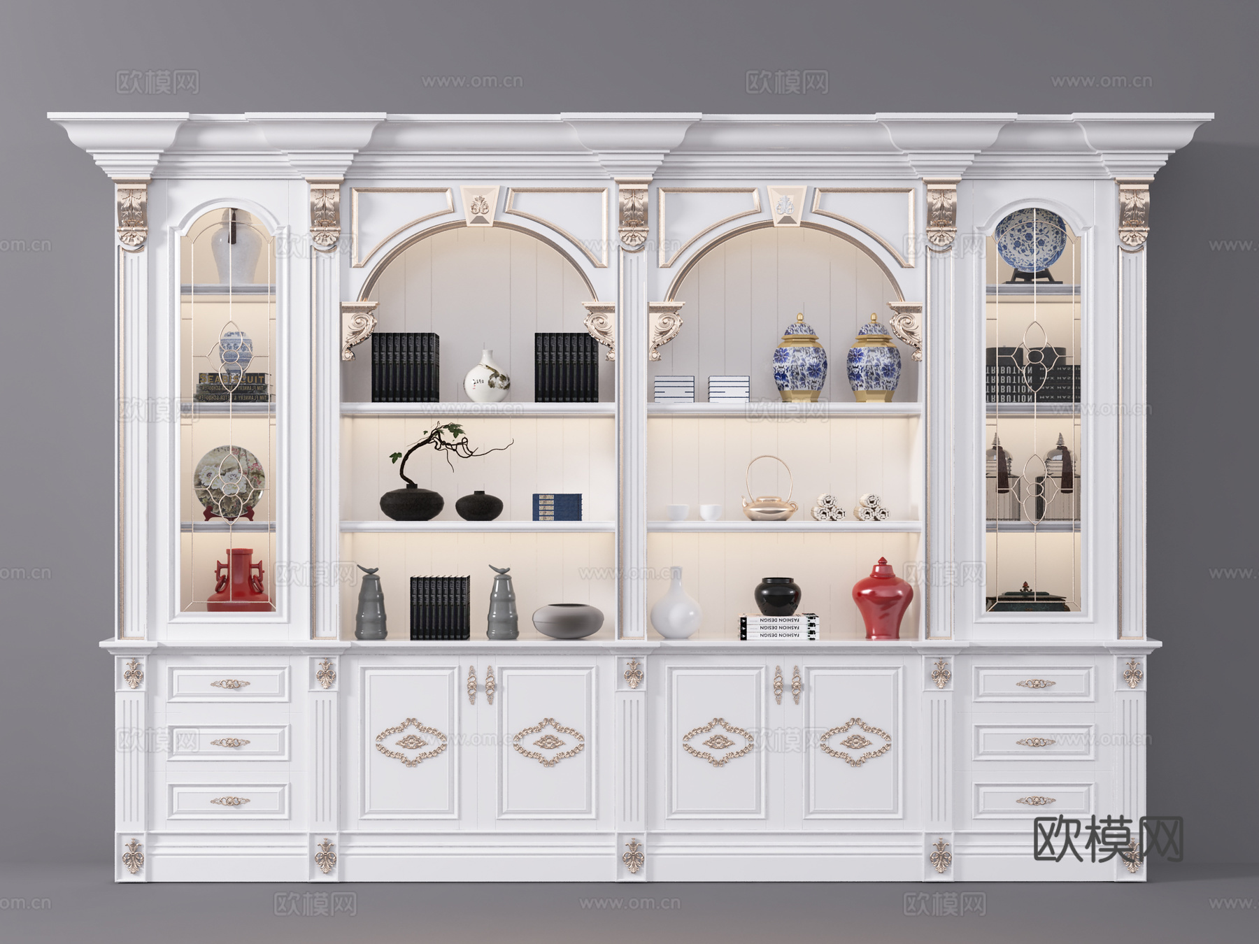 欧式简约酒柜  酒水  饰品 摆件3d模型