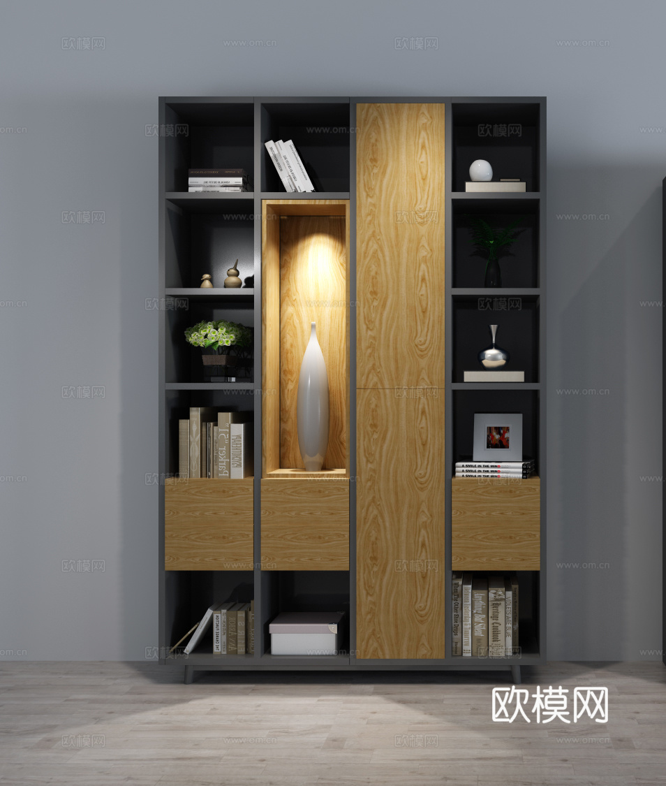 现代北欧风格书柜组合3d模型