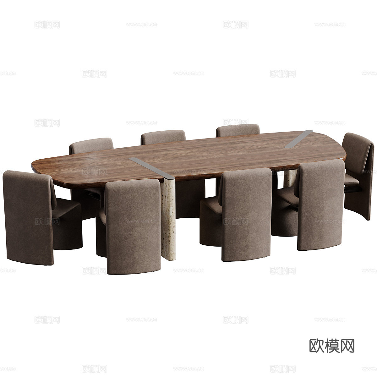 现代意式侘寂餐桌椅组合3d模型