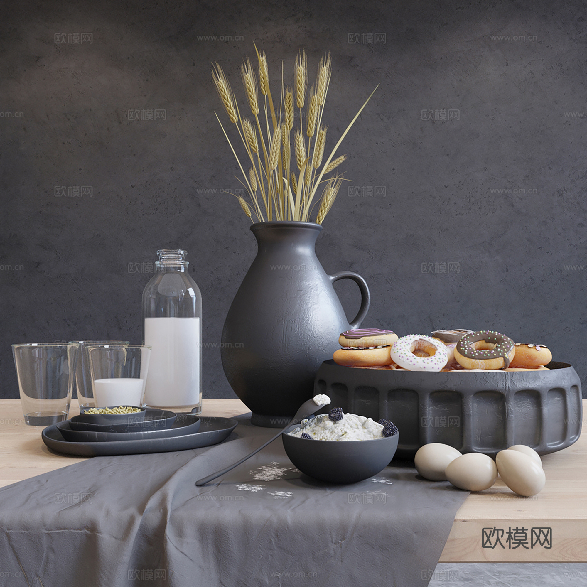 工业风餐具 厨房用品  食物甜点su模型