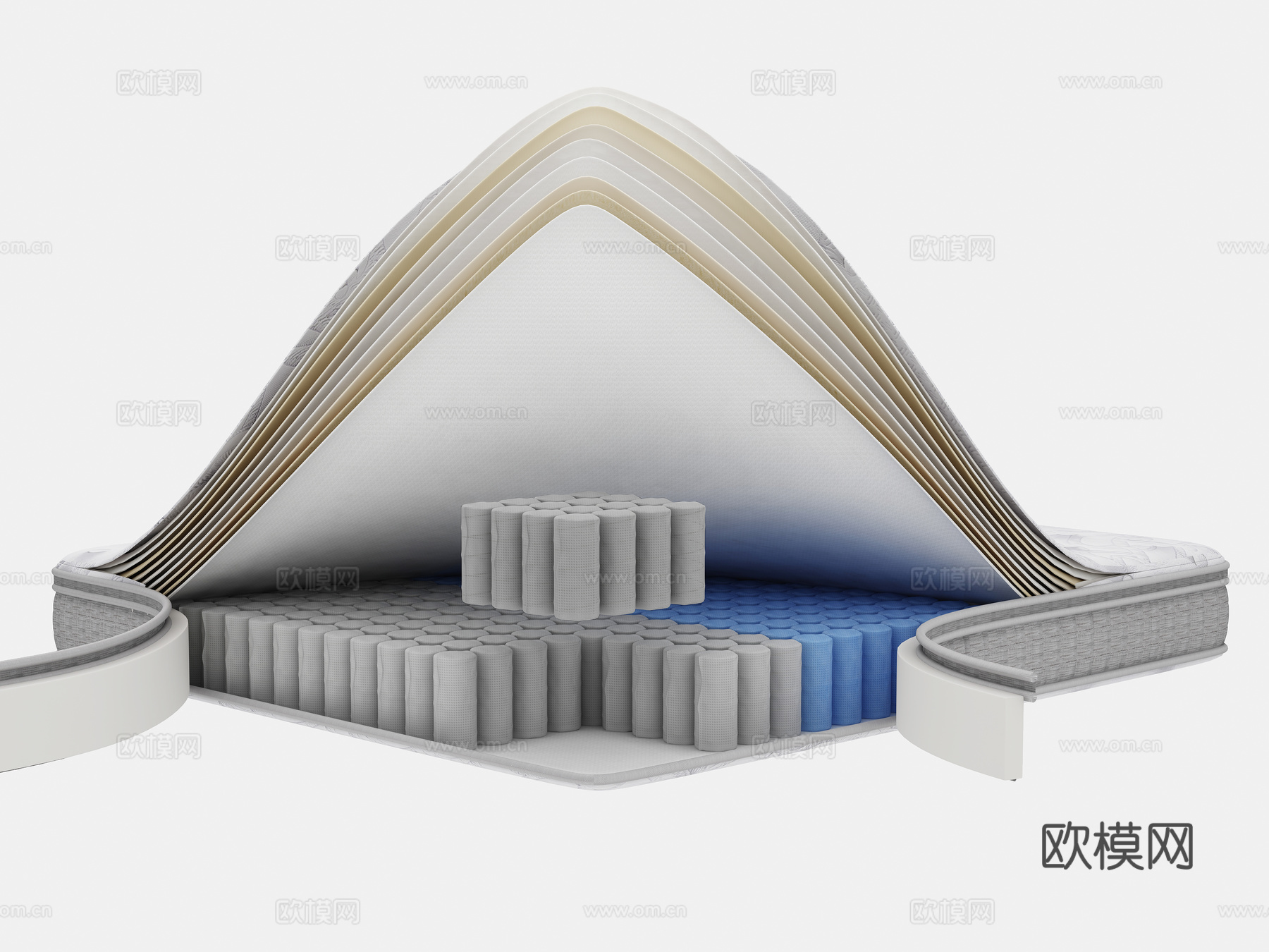 现代席梦思床垫 床垫内部结构图 床垫解刨图3d模型