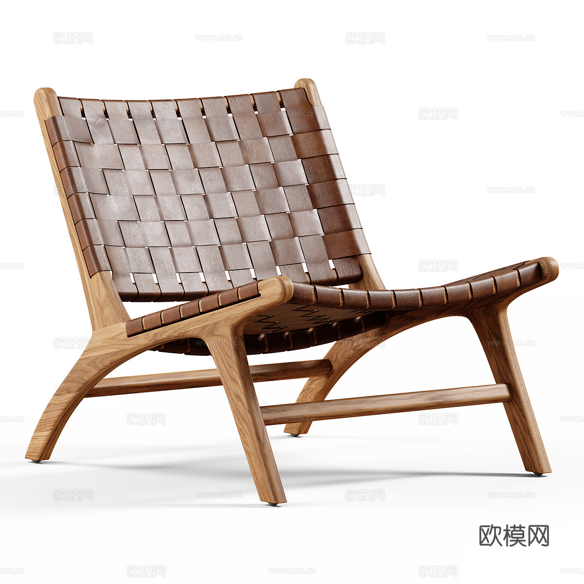 现代意式藤编皮革木质休闲椅3d模型
