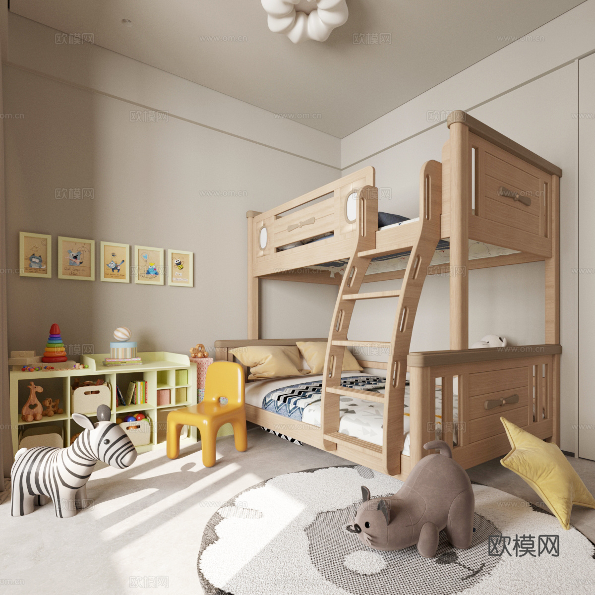 上下床儿童床 上下铺 双层床 实木床 高低床 多功能床 玩偶3d模型
