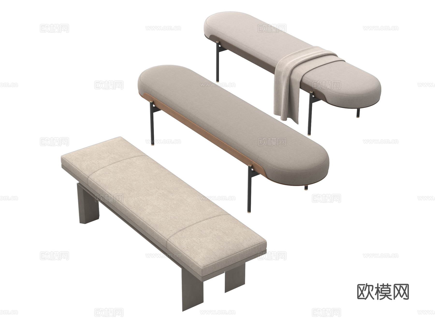现代床尾凳组合 沙发凳 长凳 换鞋凳3d模型