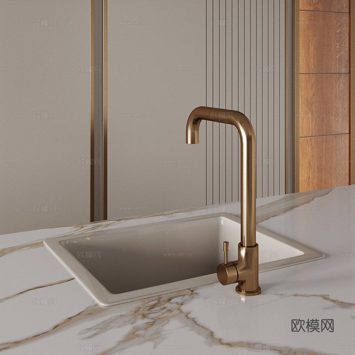 现代轻奢极简橱柜 岛台3d模型