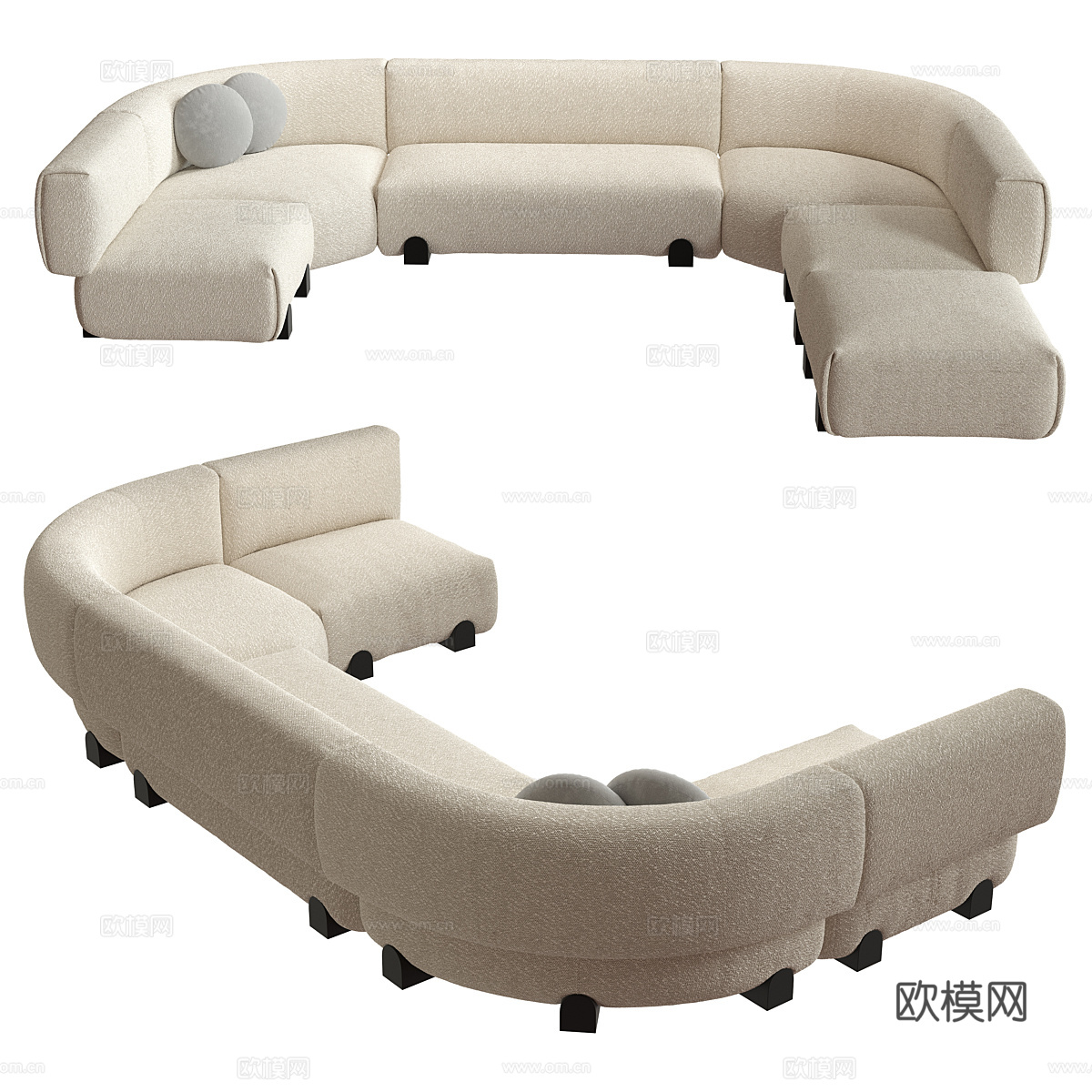 现代意式奶油风布艺弧形沙发3d模型