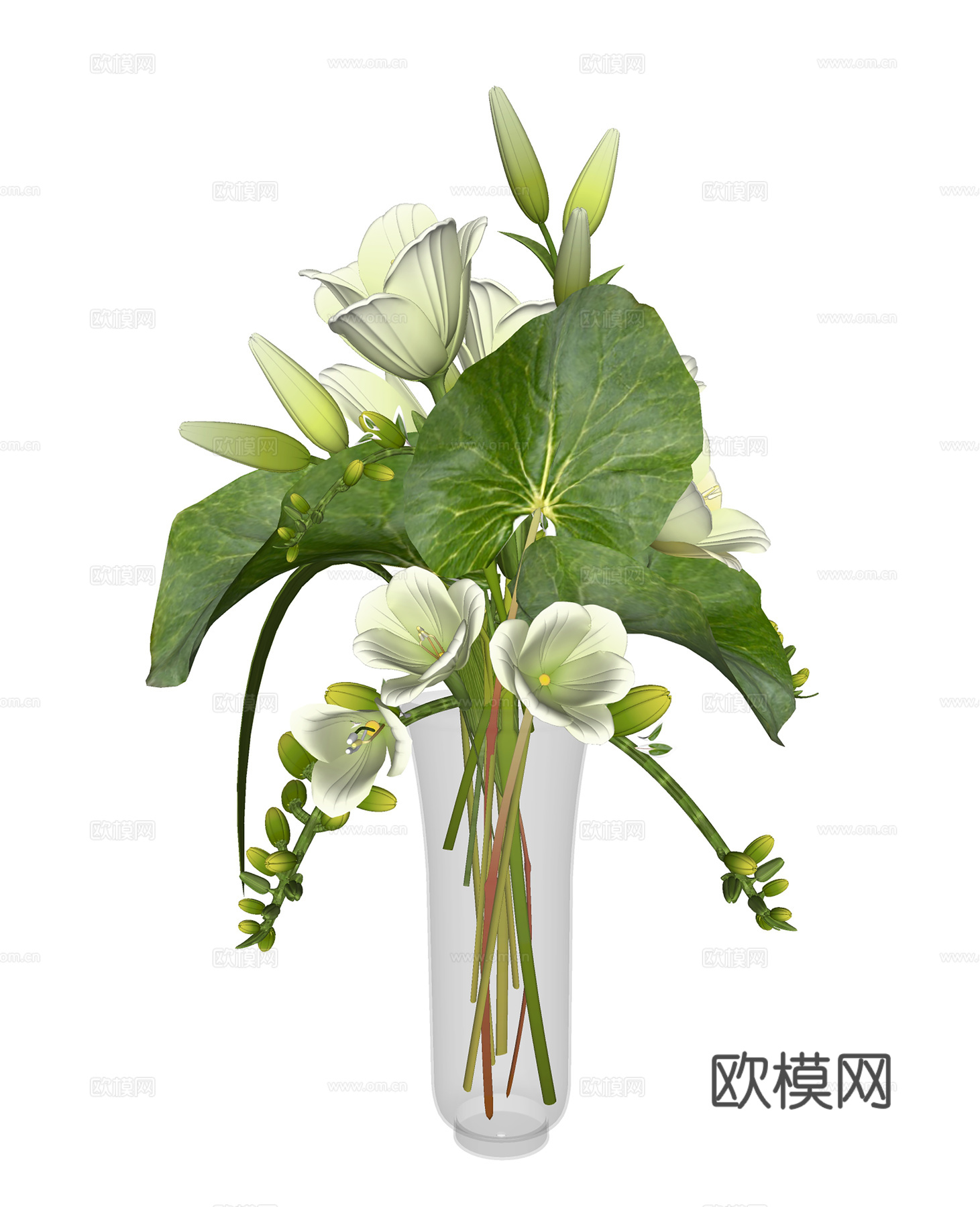 现代花瓶花卉 玻璃插花  室内绿植su模型