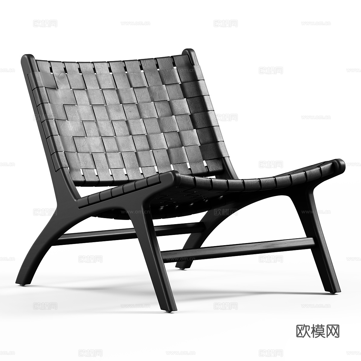 现代意式藤编皮革木质休闲椅3d模型
