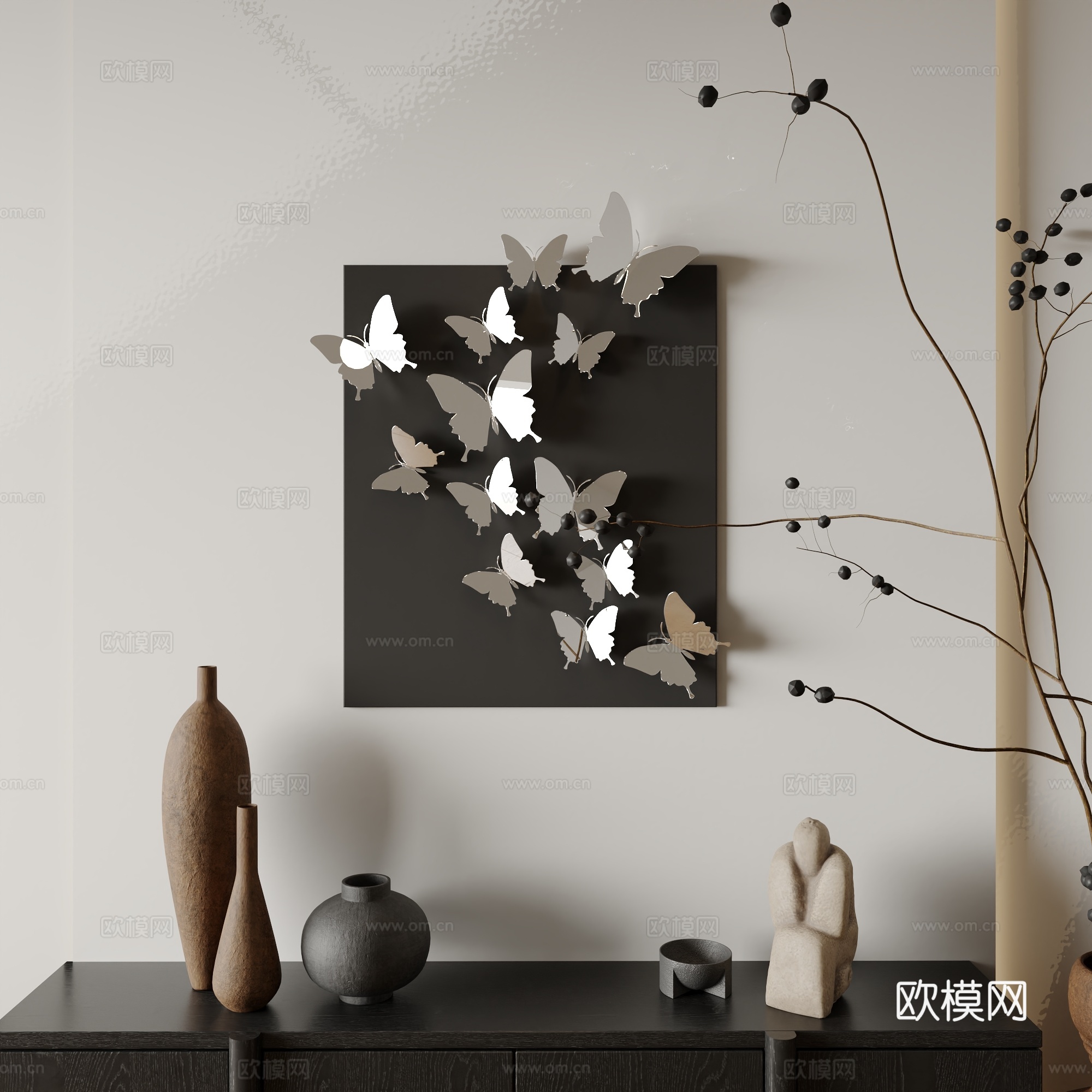 立体镜面蝴蝶装饰画墙面装饰彩色蝴蝶背景墙装饰画3d模型