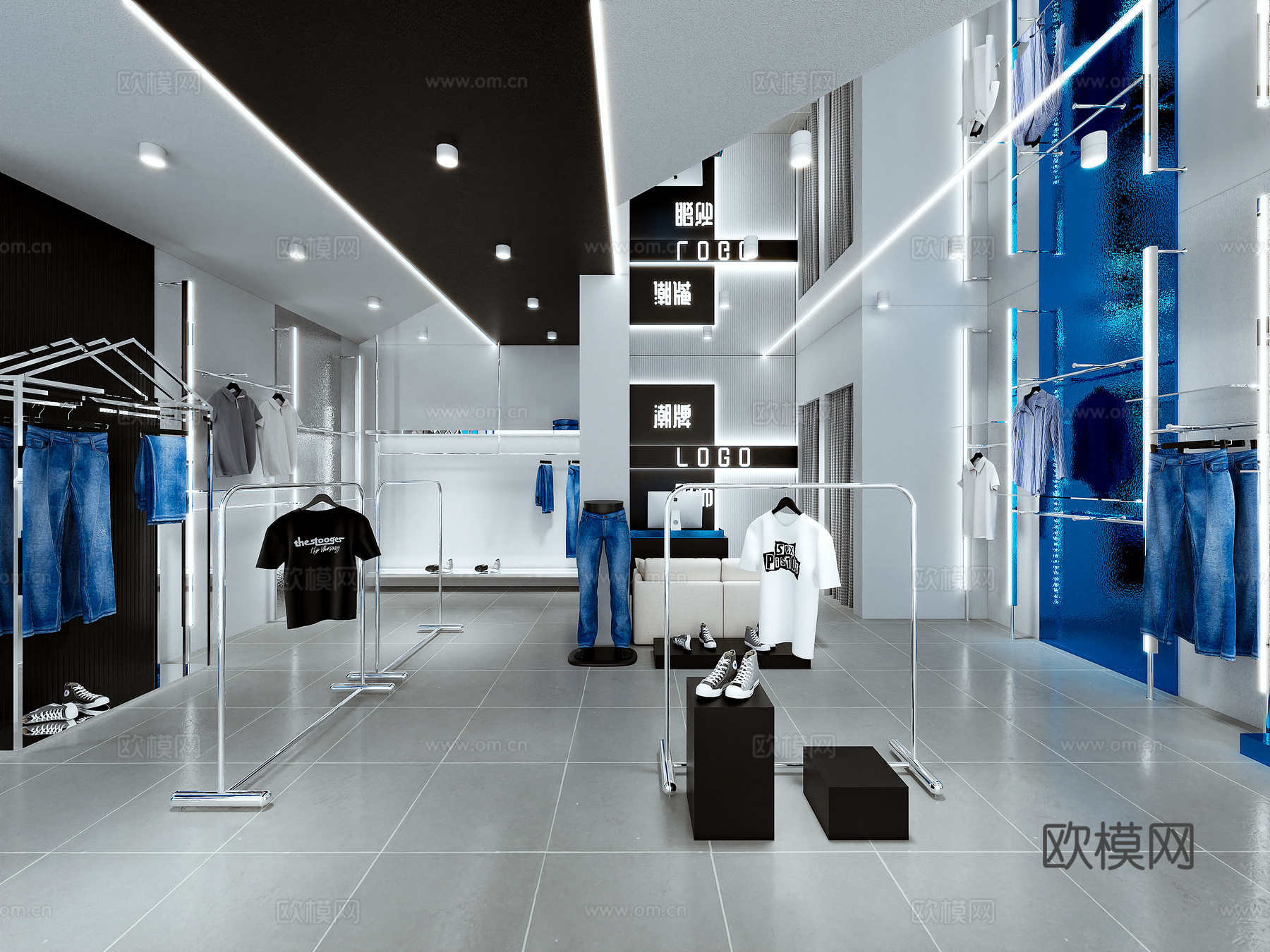 服装店 男装店 潮牌店 衣帽架 收银台3d模型