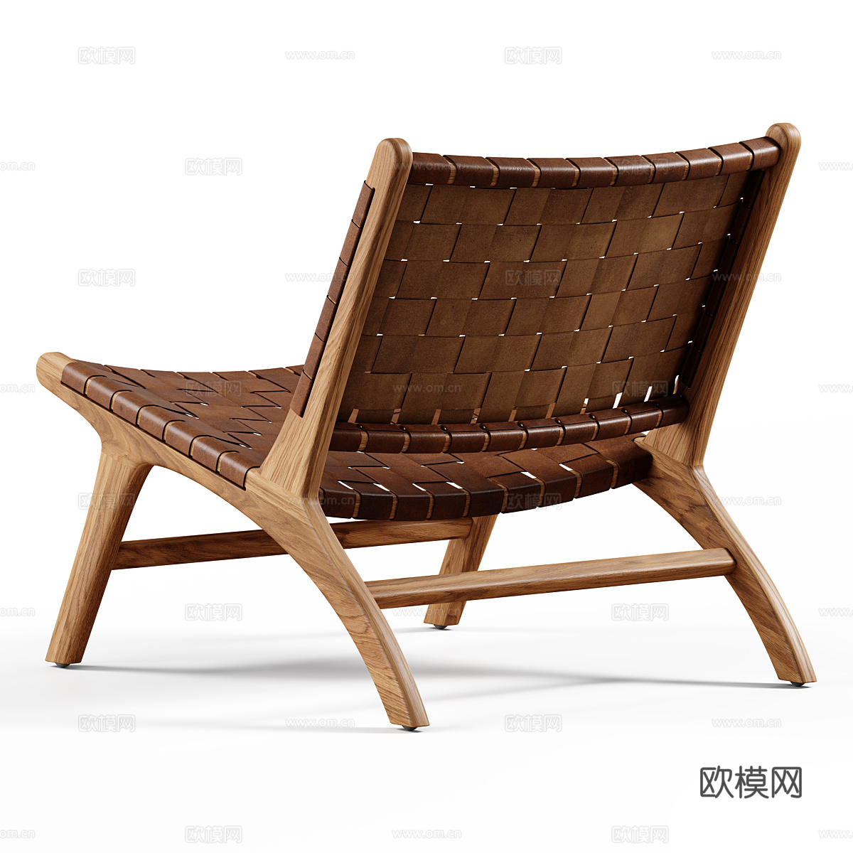 现代意式藤编皮革木质休闲椅3d模型
