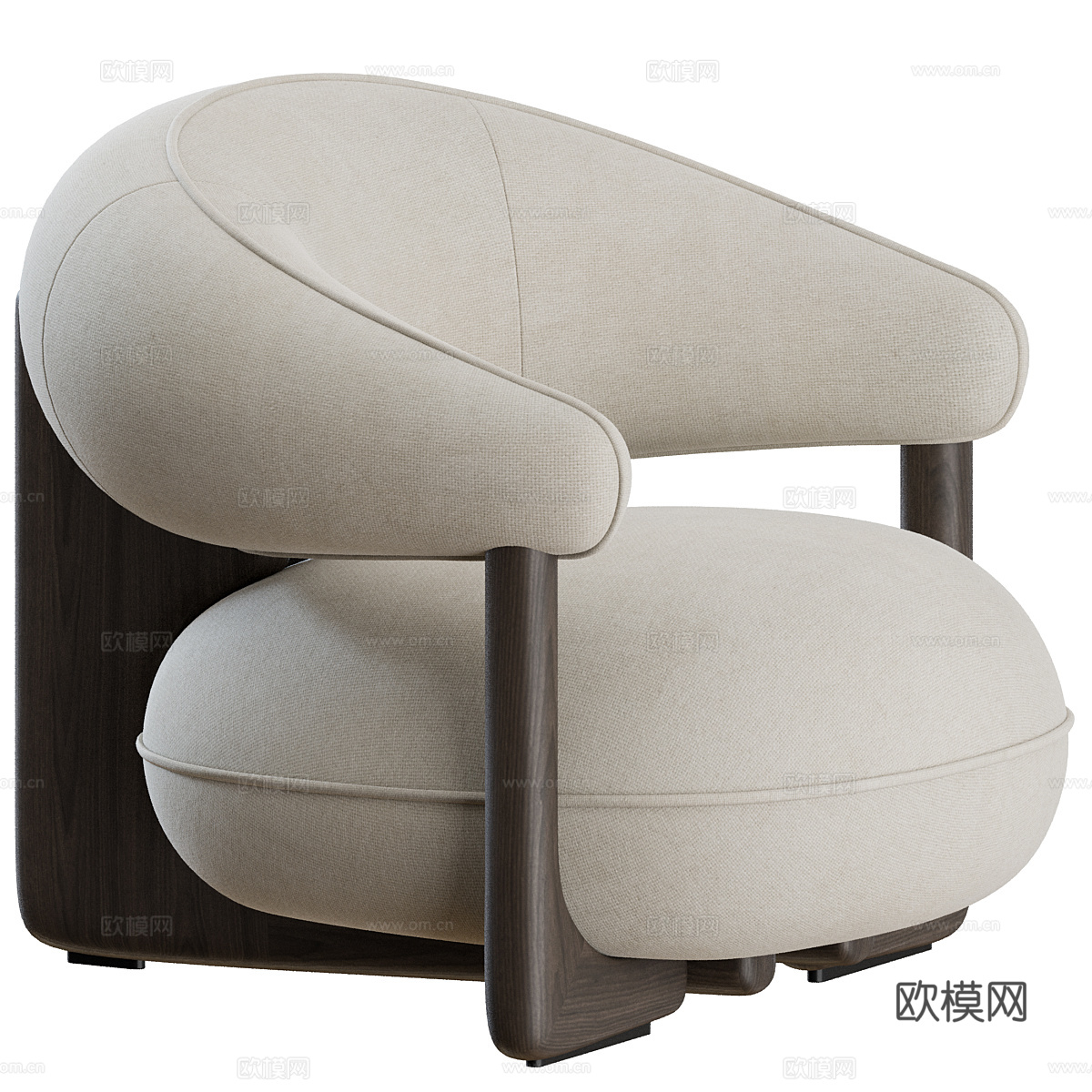 现代意式布艺木质扶手椅3d模型