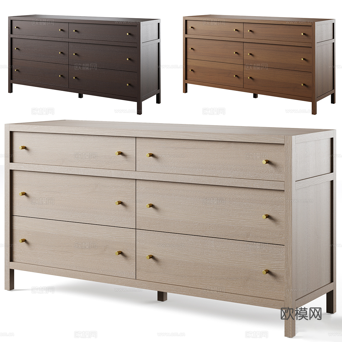 新中式实木斗柜 边柜 抽屉柜3d模型下载（渲染图1）
