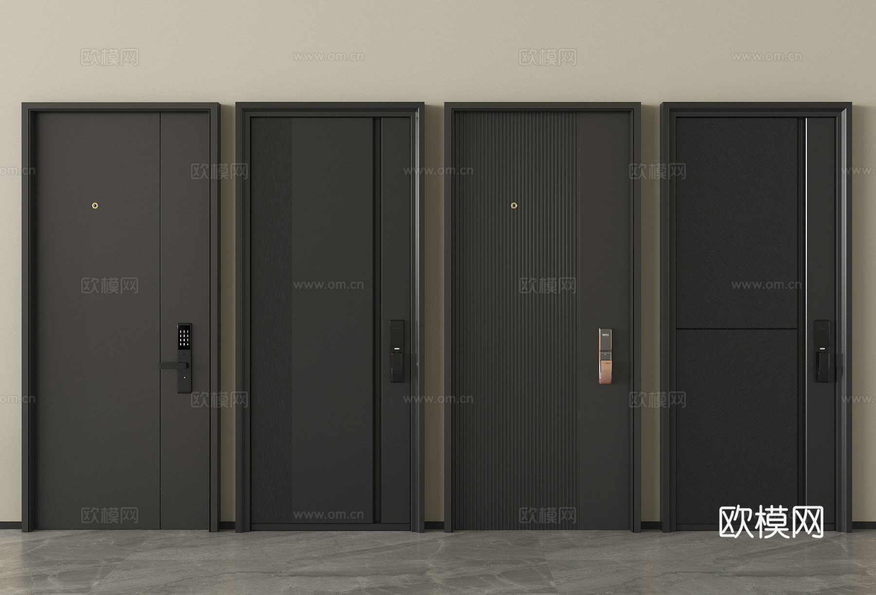 现代入户门 防盗门 单开门 指纹锁门 密码锁门3d模型