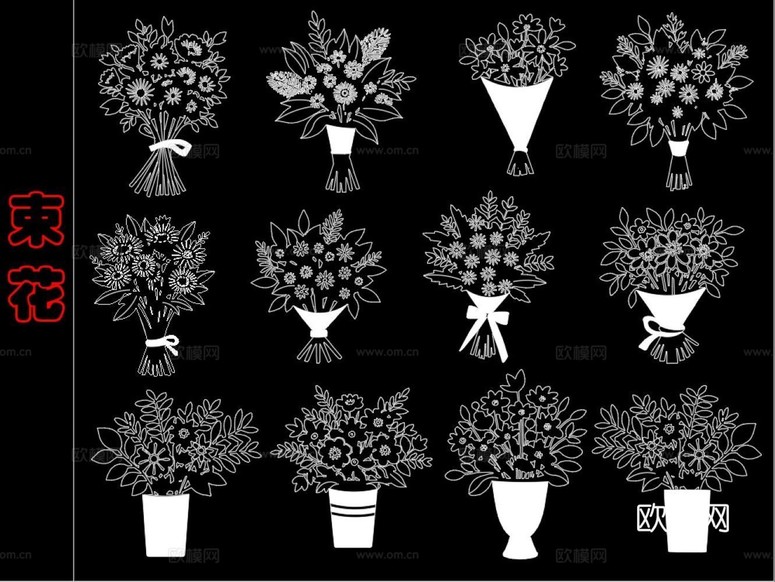 現(xiàn)代花束cad施工圖下載(渲染圖2)