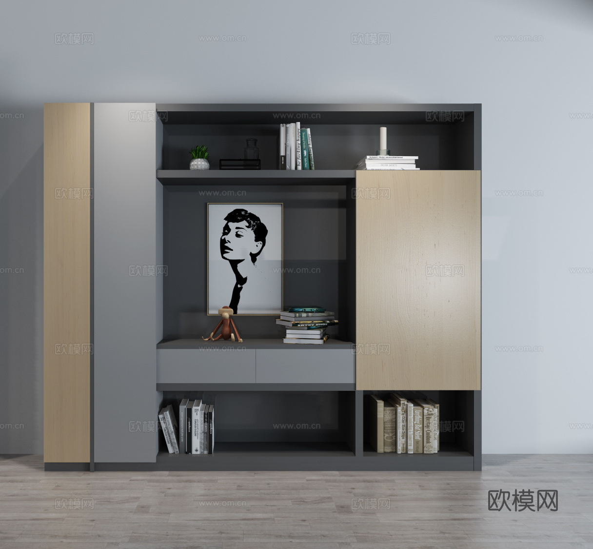 现代北欧风格书柜组合3d模型