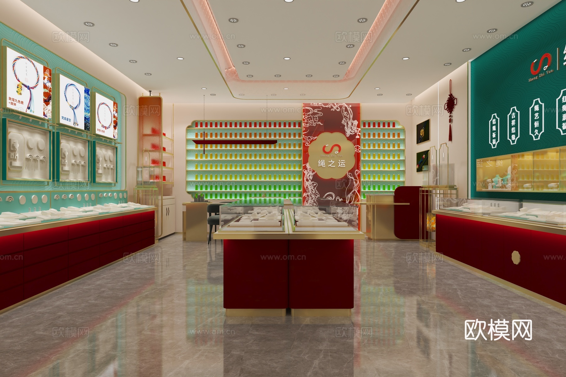 新中式中式珠宝店_幸运绳店_国潮风珠宝首饰店_珠宝首饰道具_3d模型