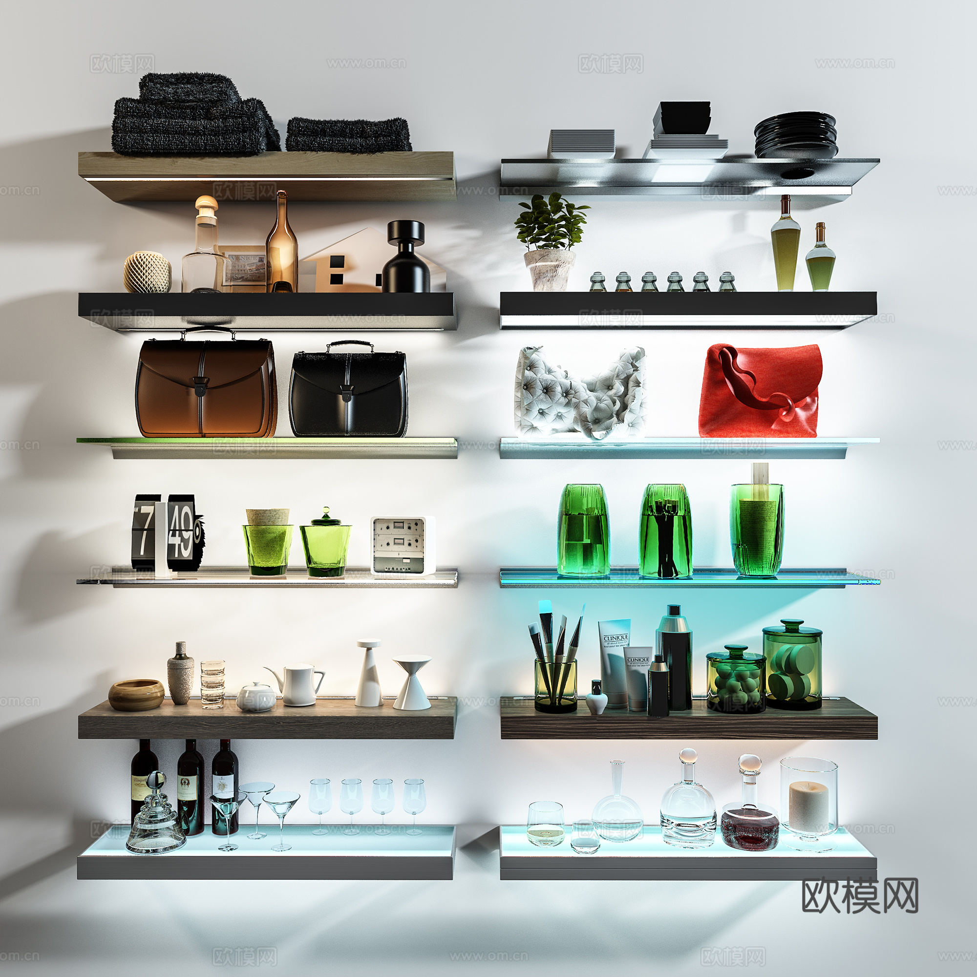 现代书柜装饰品展示架3d模型