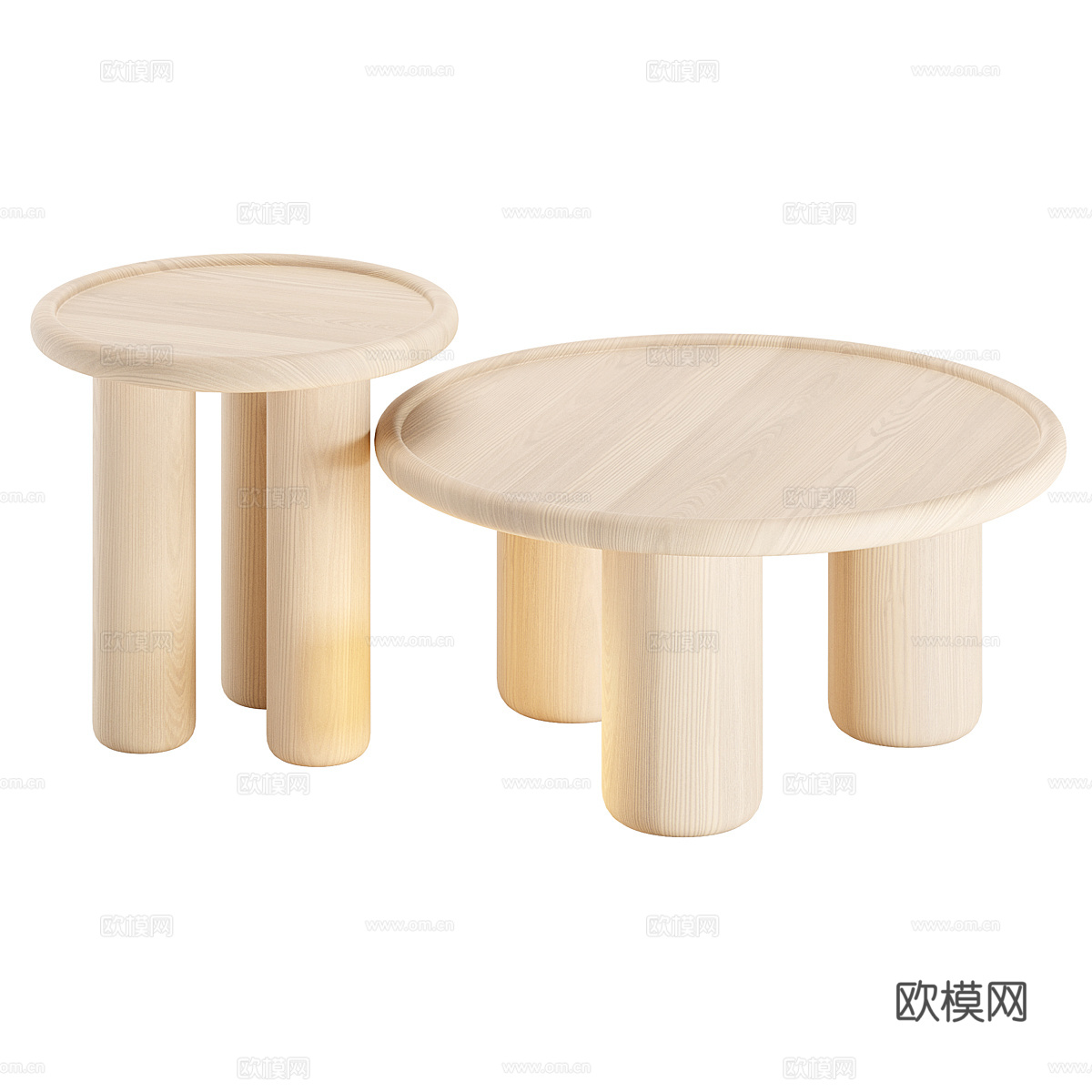 现代奶油风白蜡木茶几组合3d模型