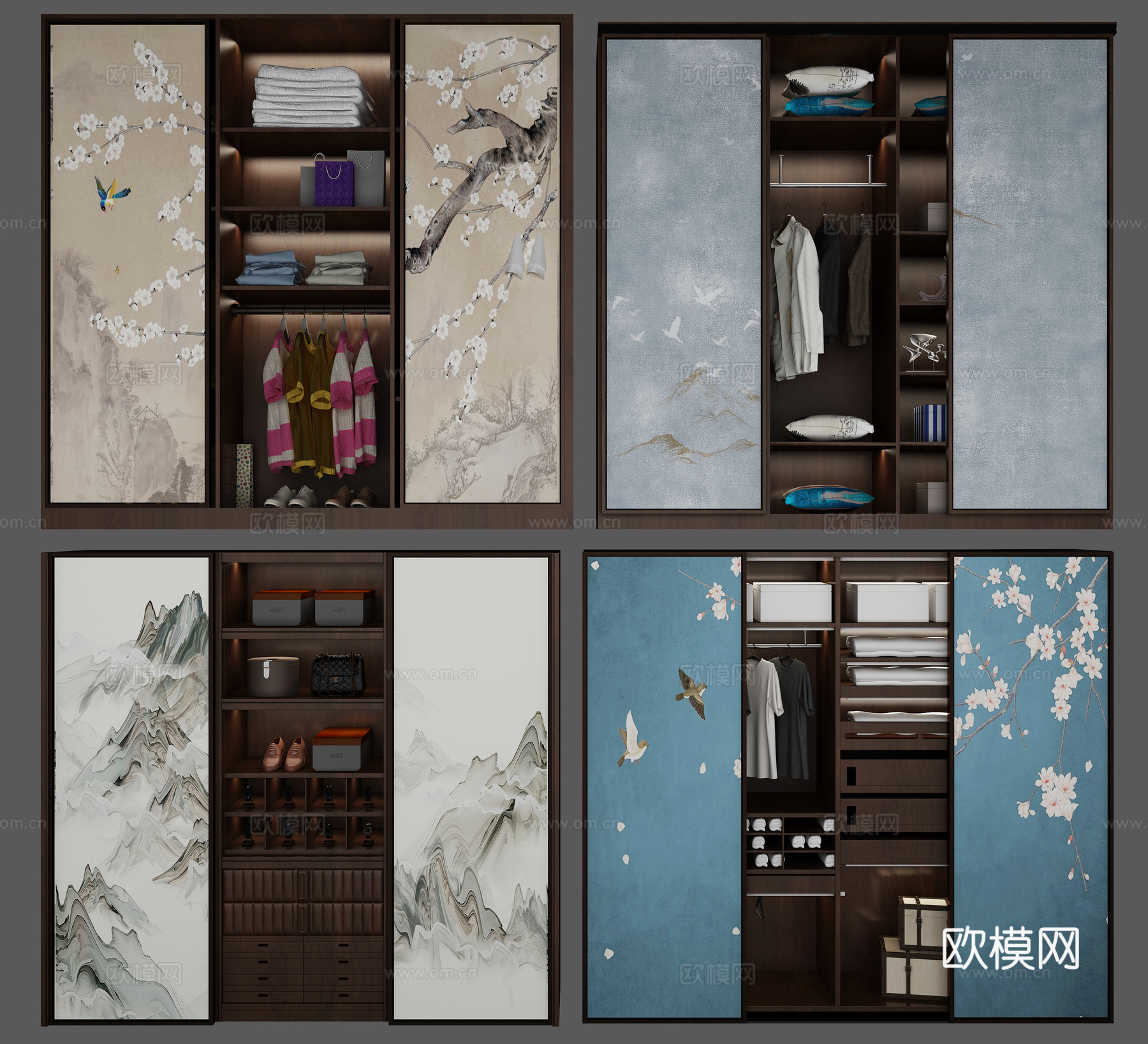 新中式衣柜组合3d模型