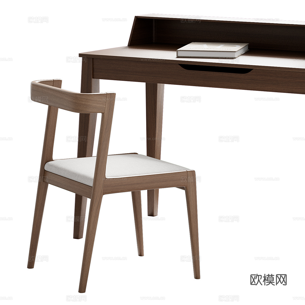 新中式实木书桌椅3d模型