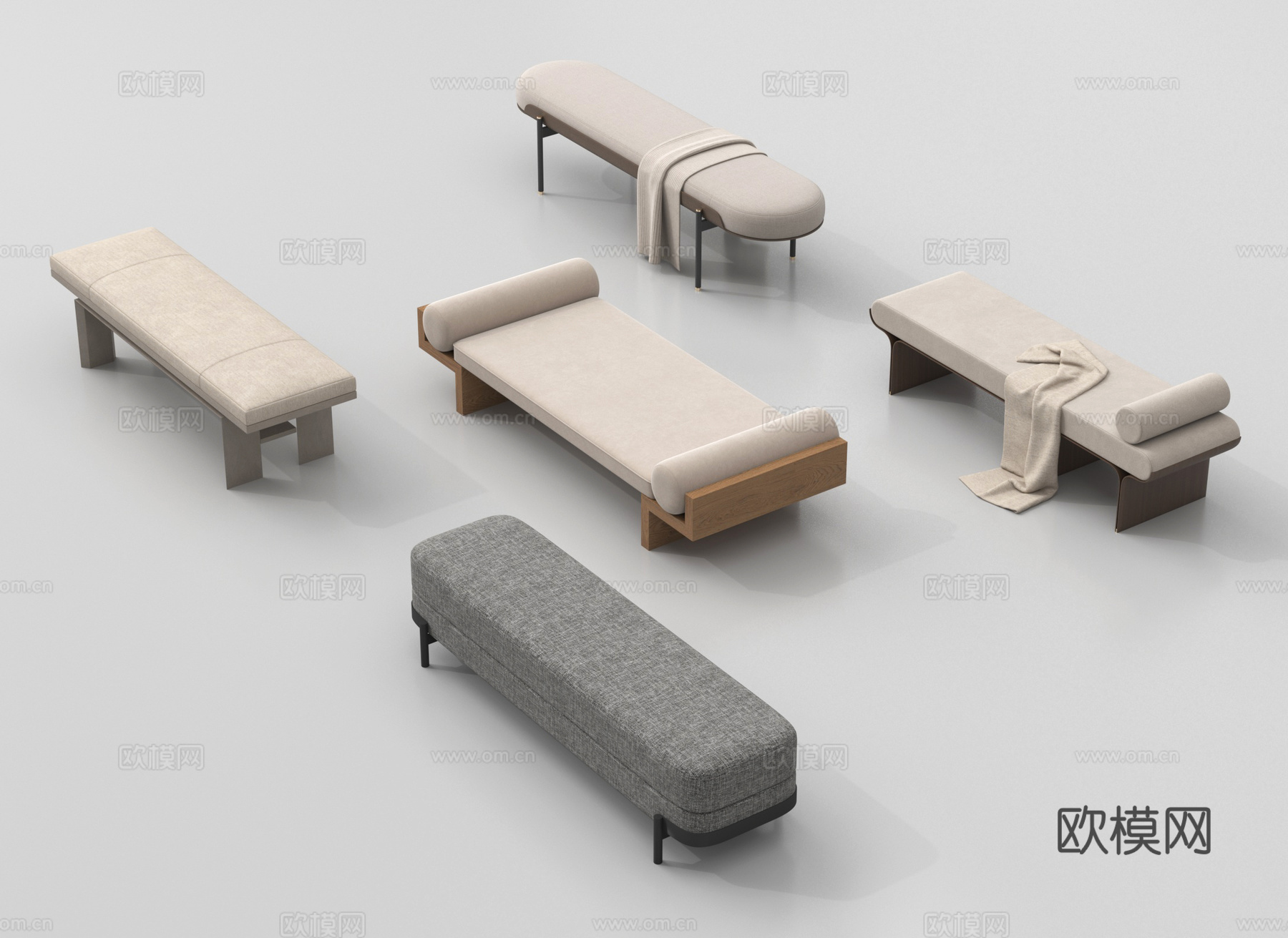 现代床尾凳组合 沙发凳 长凳 换鞋凳3d模型